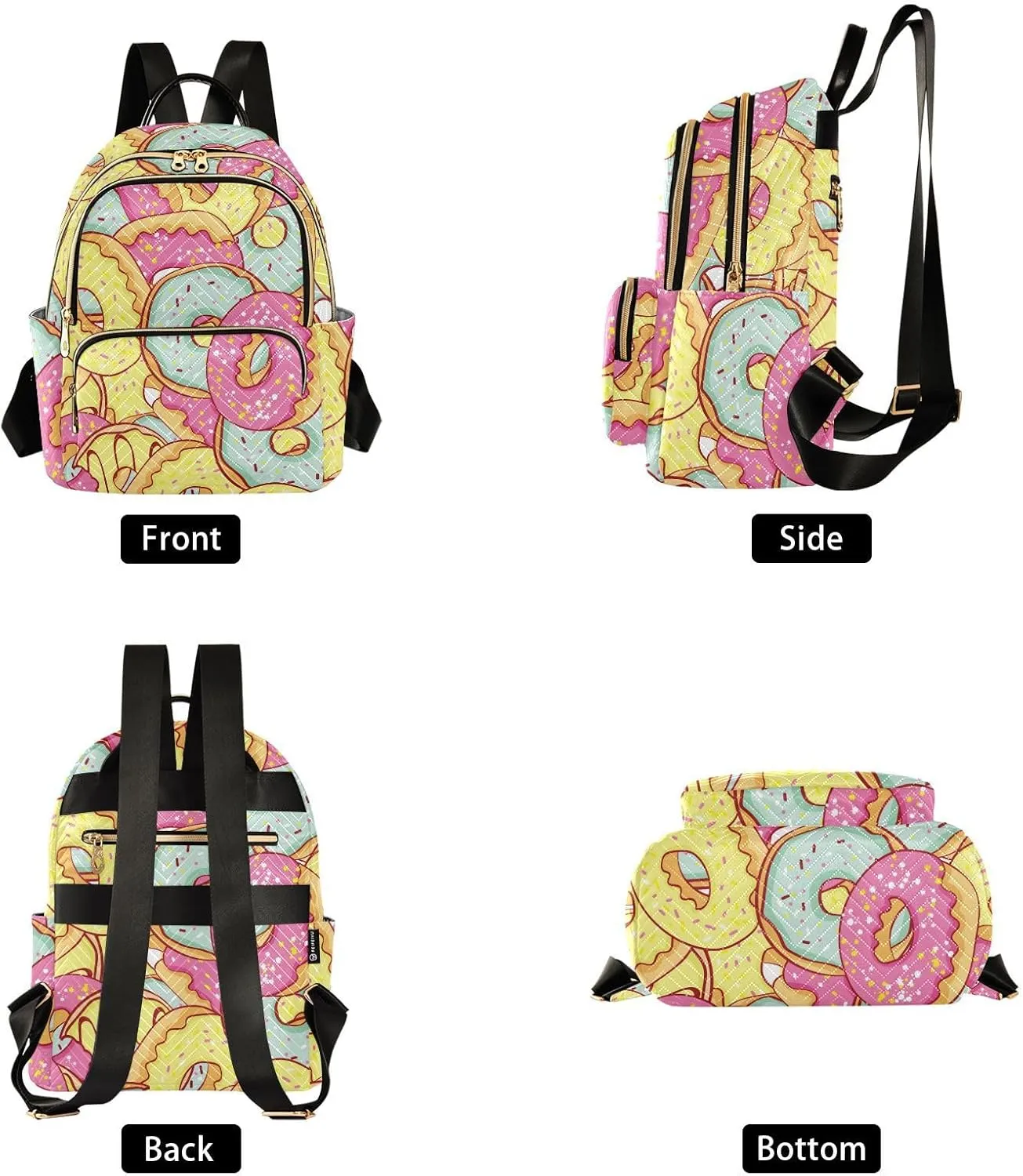 Donut Mini Backpack Women's Quilted Small Backpack Purse for Women College Fashion Travel Daypack Shoulder Bag