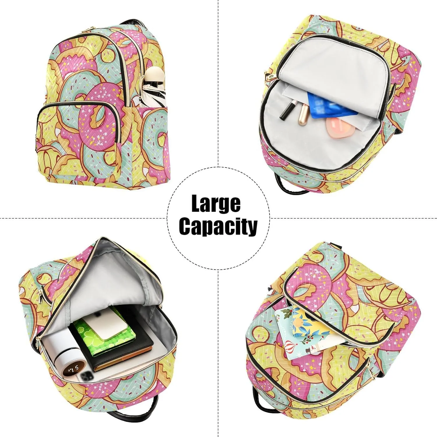 Donut Mini Backpack Women's Quilted Small Backpack Purse for Women College Fashion Travel Daypack Shoulder Bag