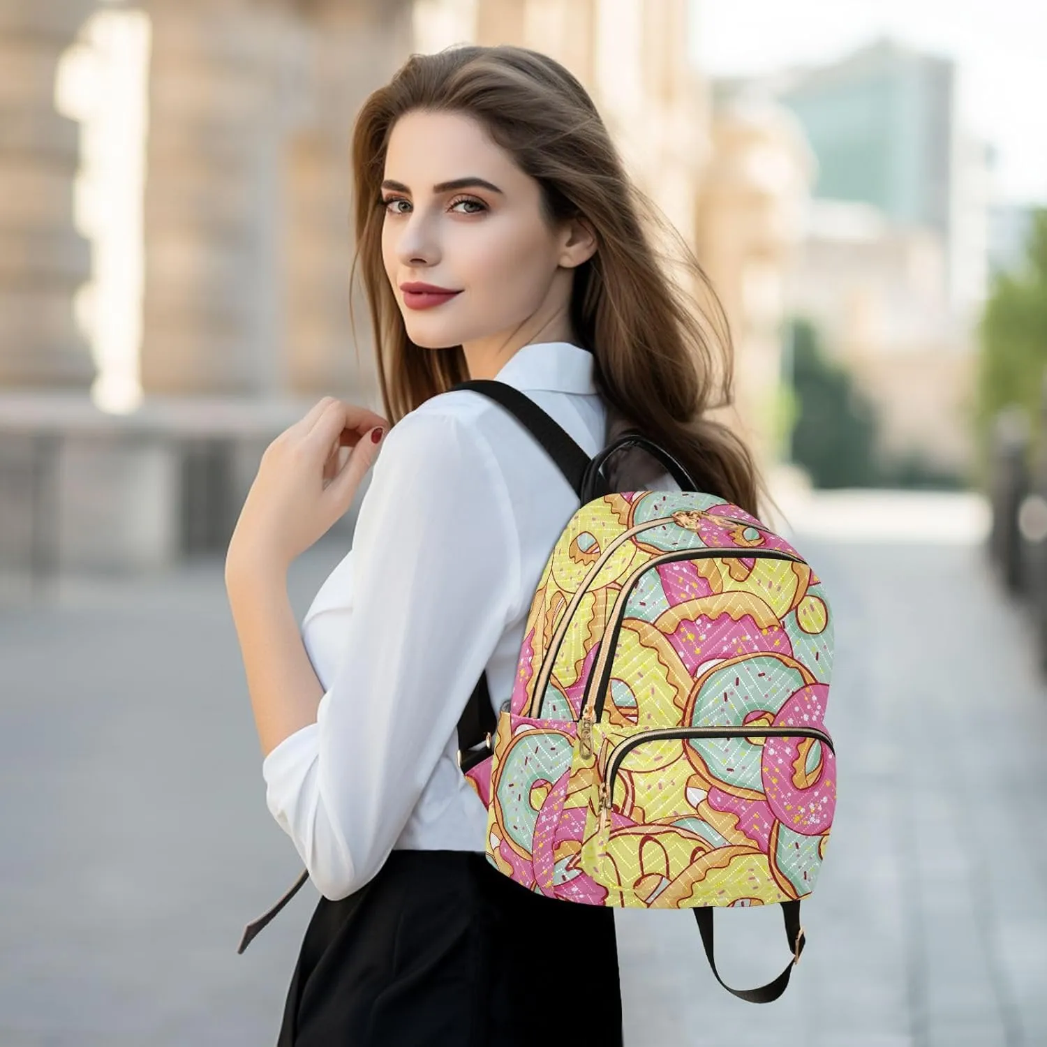 Donut Mini Backpack Women's Quilted Small Backpack Purse for Women College Fashion Travel Daypack Shoulder Bag