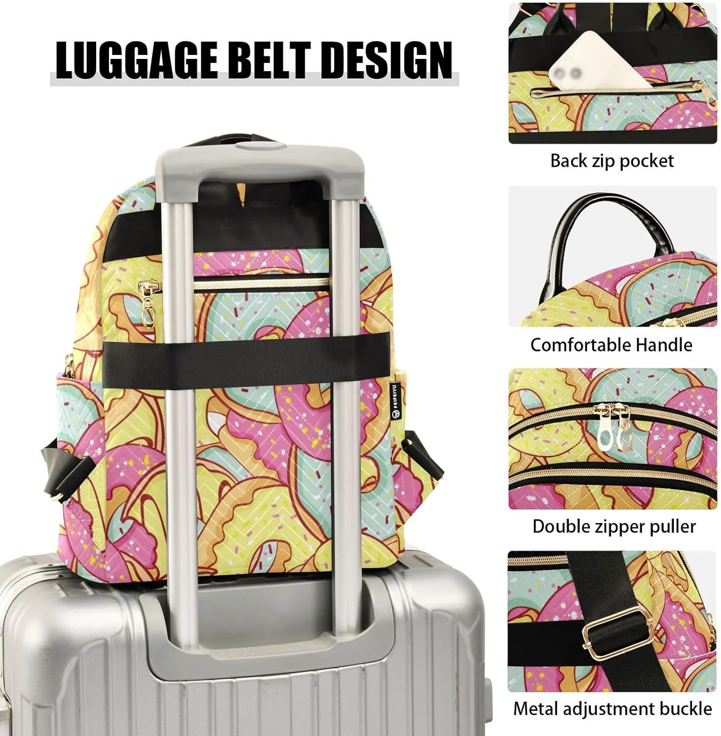 Donut Mini Backpack Women's Quilted Small Backpack Purse for Women College Fashion Travel Daypack Shoulder Bag