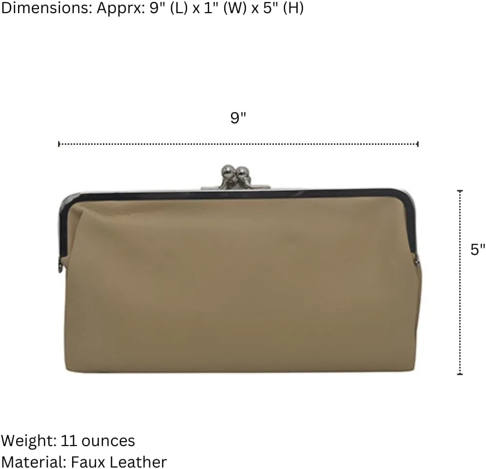 Double Frame Vintage Style Clutch Purse, Women's Travel Wallet