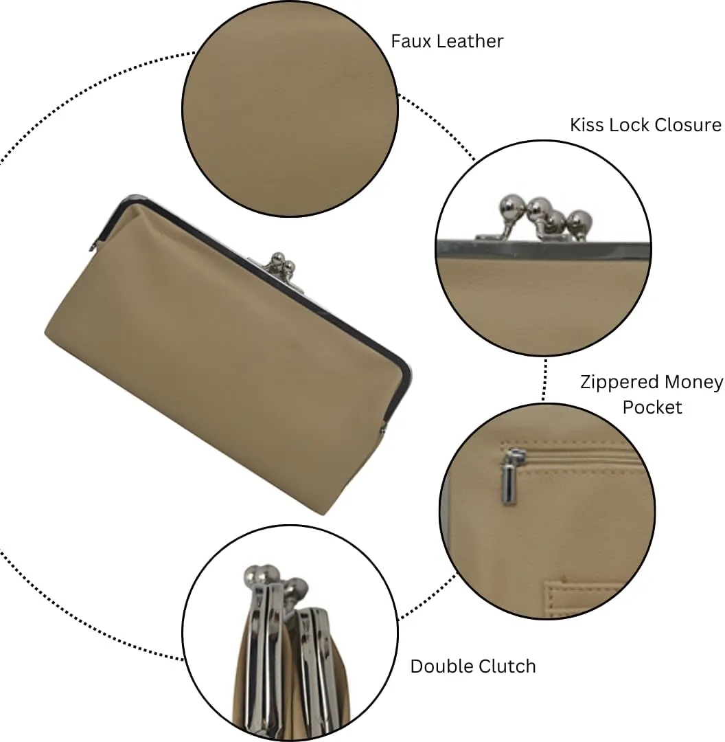 Double Frame Vintage Style Clutch Purse, Women's Travel Wallet