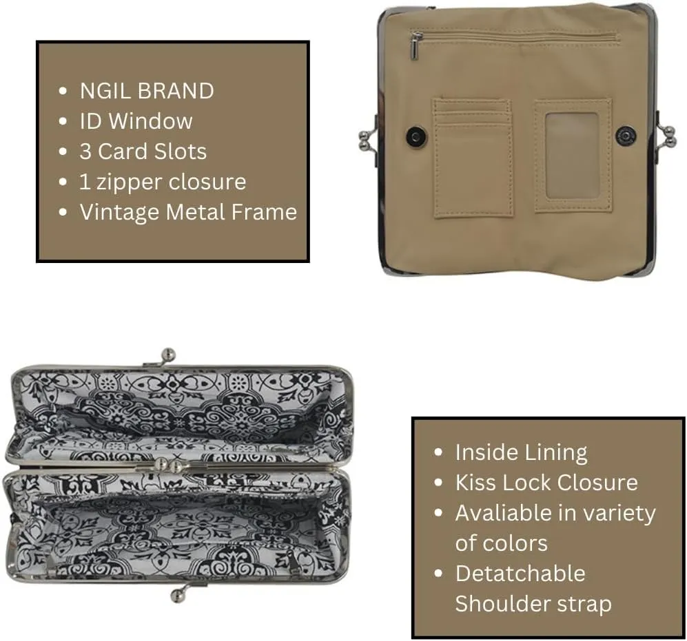 Double Frame Vintage Style Clutch Purse, Women's Travel Wallet