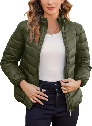 Down Jacket Women Packable Lightweight Puffer Jacket Quilted Stand Collar Winter Coat