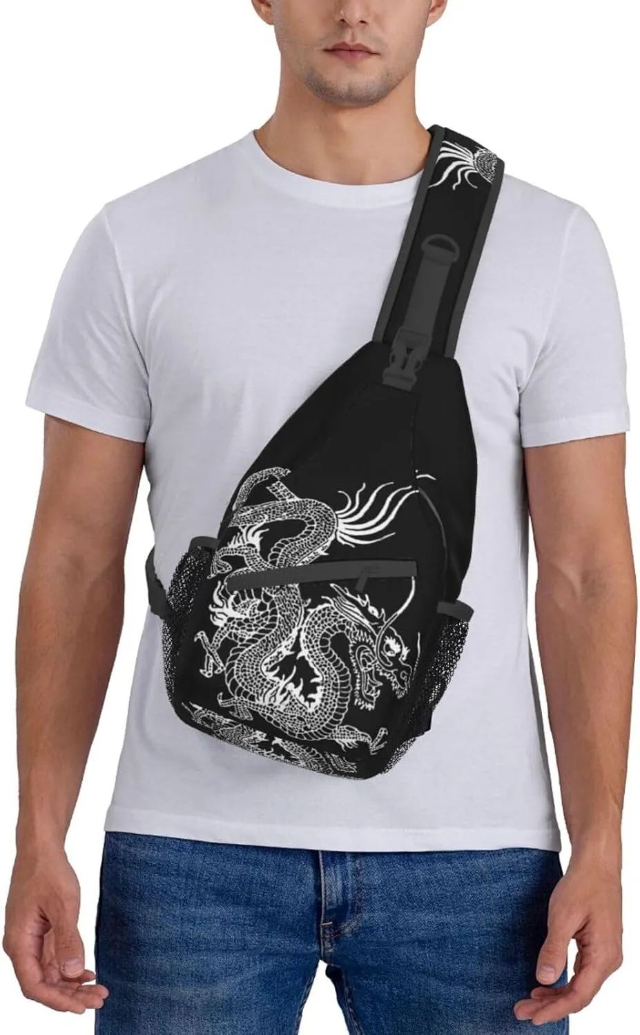 Dragon Shoulder Bag Mens Sling Backpack Daypack Casual Backpack Hiking Bag Cool Backpack Bag