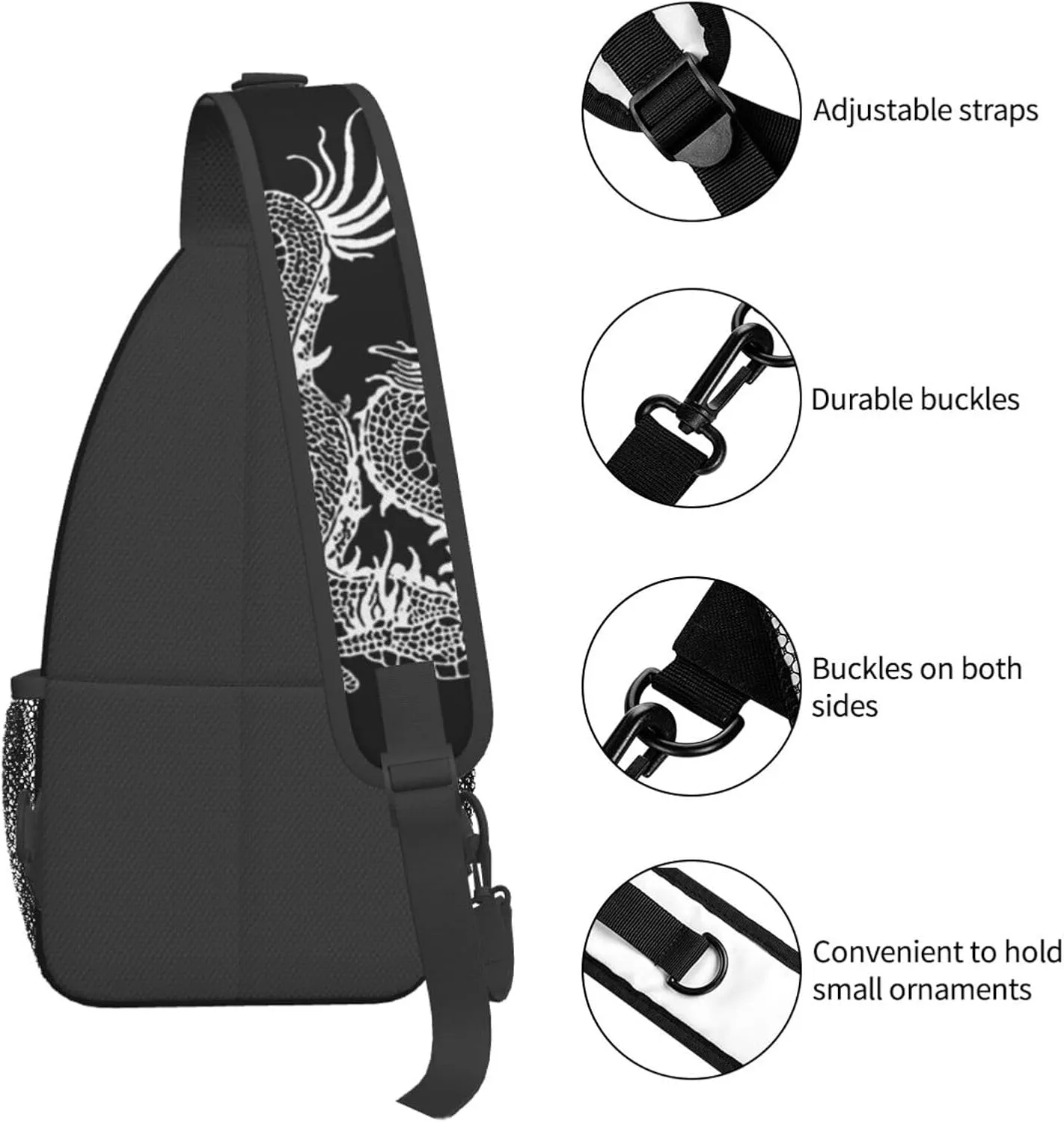 Dragon Shoulder Bag Mens Sling Backpack Daypack Casual Backpack Hiking Bag Cool Backpack Bag