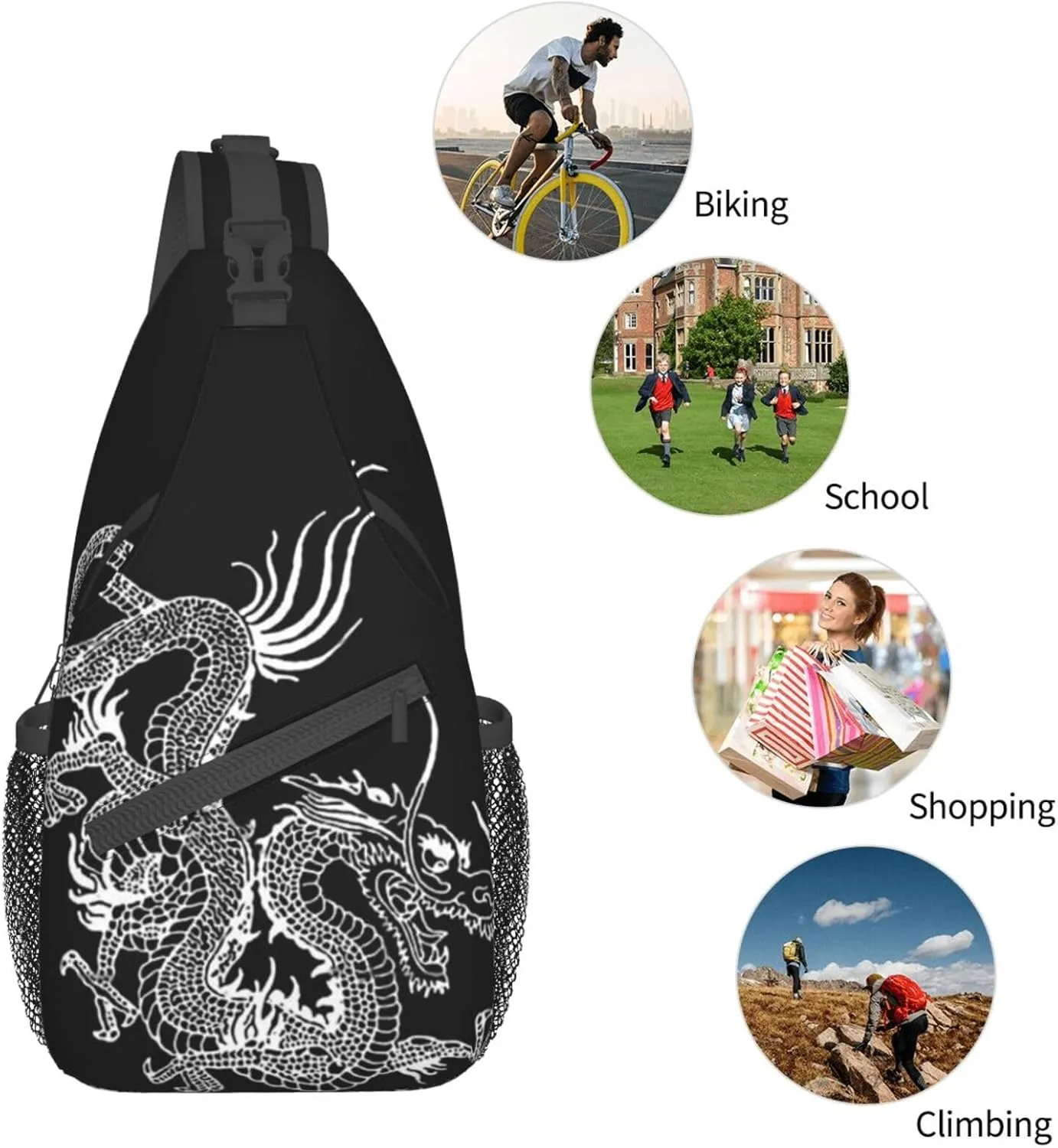 Dragon Shoulder Bag Mens Sling Backpack Daypack Casual Backpack Hiking Bag Cool Backpack Bag