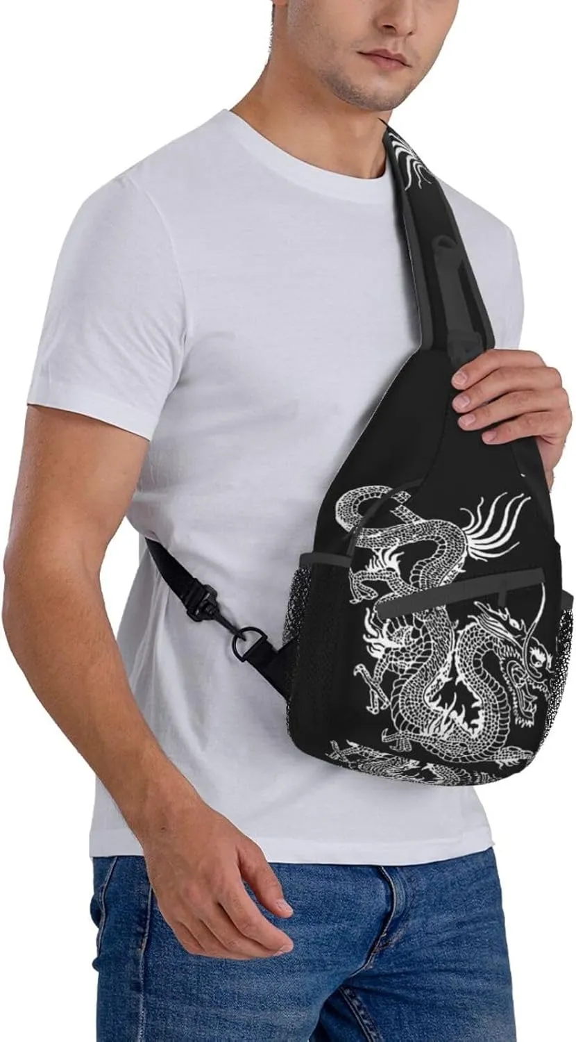 Dragon Shoulder Bag Mens Sling Backpack Daypack Casual Backpack Hiking Bag Cool Backpack Bag