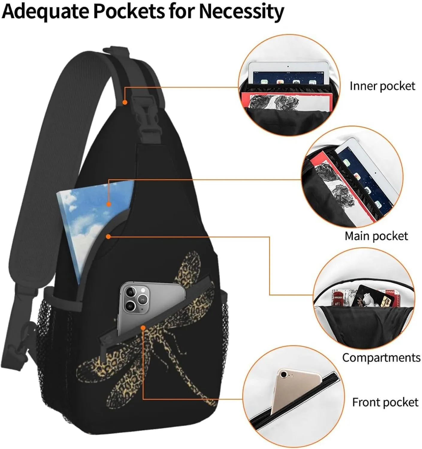 Dragonfly Shoulder Bag Cute Sling Backpack Daypack Casual Backpack Hiking Bag Womens Backpack Bag