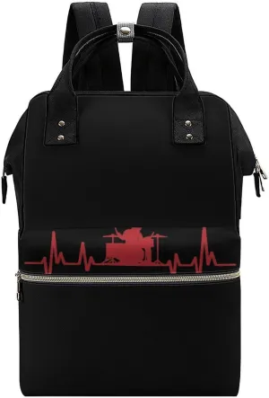 Drum Drummer Heartbeat Large Travel Bag Backpack Waterproof Bags for Women Back Pack with Bottle Pocket