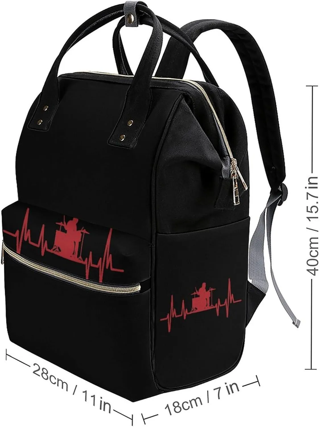 Drum Drummer Heartbeat Large Travel Bag Backpack Waterproof Bags for Women Back Pack with Bottle Pocket