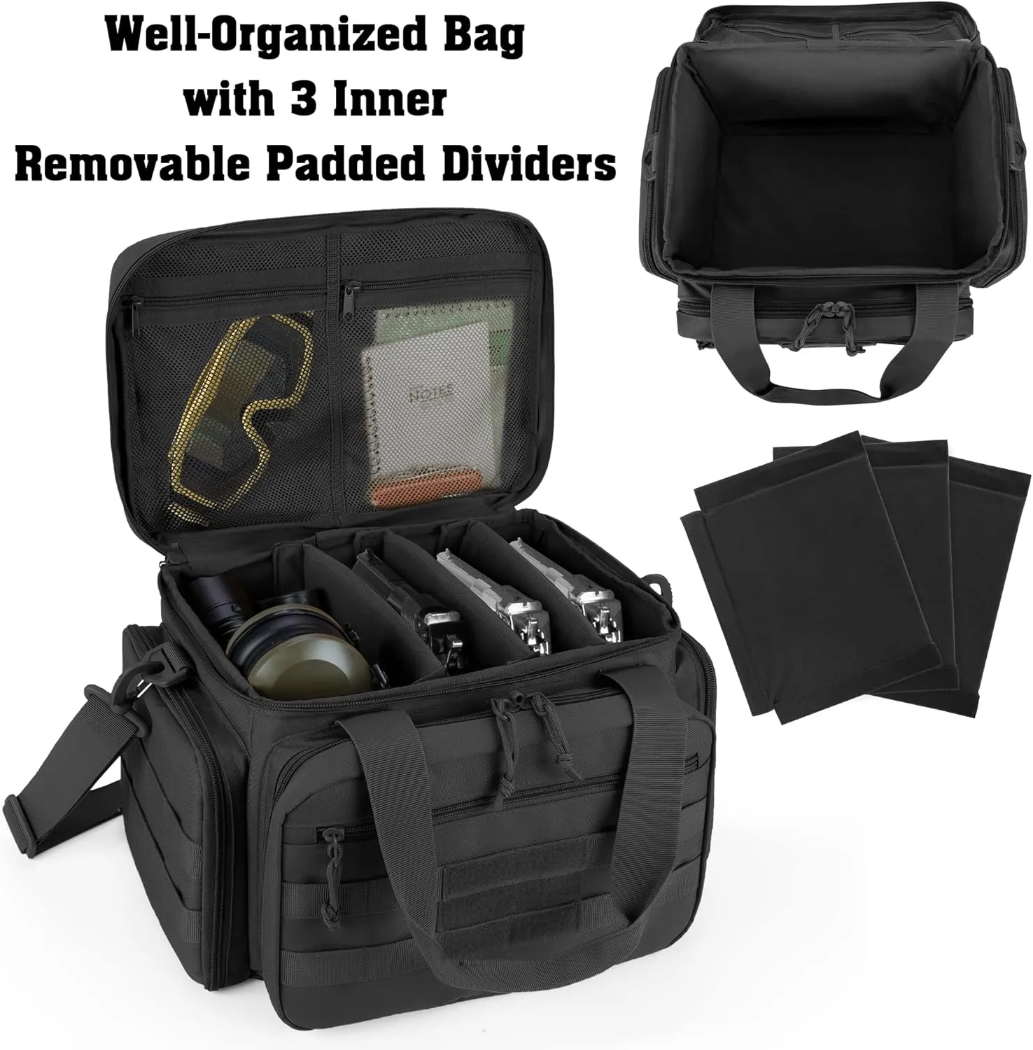 DSLEAF Tactical Gun Range Bag for 4 Handguns, Pistol Shooting Range Bag with 6X Magazine Slots and Extra Pockets for Ammo and Essentials