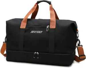 Duffle Bag with Independent Shoe Holder,Large Capacity,Canvas Material,Reusable Strong Load Bearing Multi-pocket Storage Splash-proof Dry Wet Outdoor Fitness Bag Travel Supplies for Men Women Black