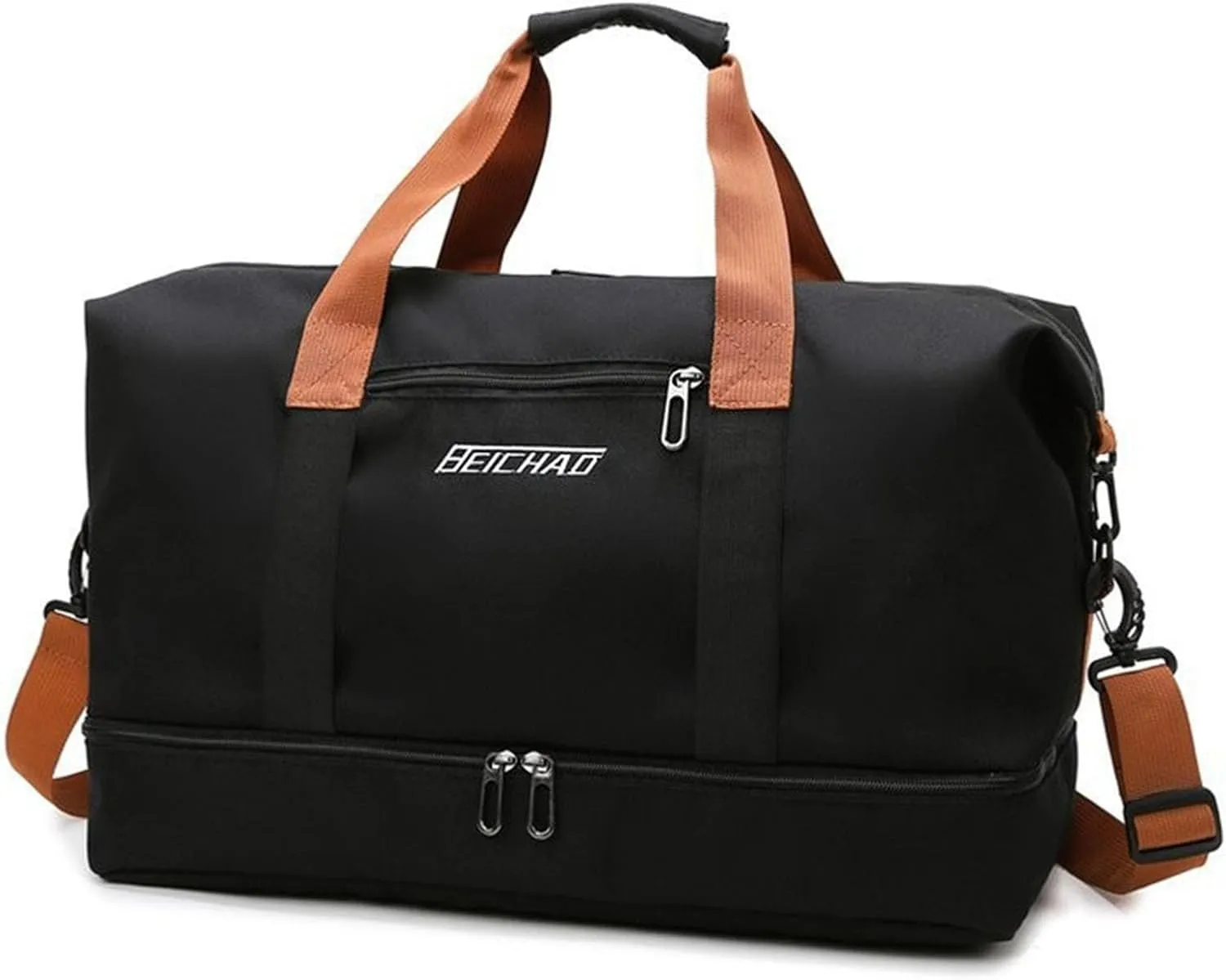 Duffle Bag with Independent Shoe Holder,Large Capacity,Canvas Material,Reusable Strong Load Bearing Multi-pocket Storage Splash-proof Dry Wet Outdoor Fitness Bag Travel Supplies for Men Women Black