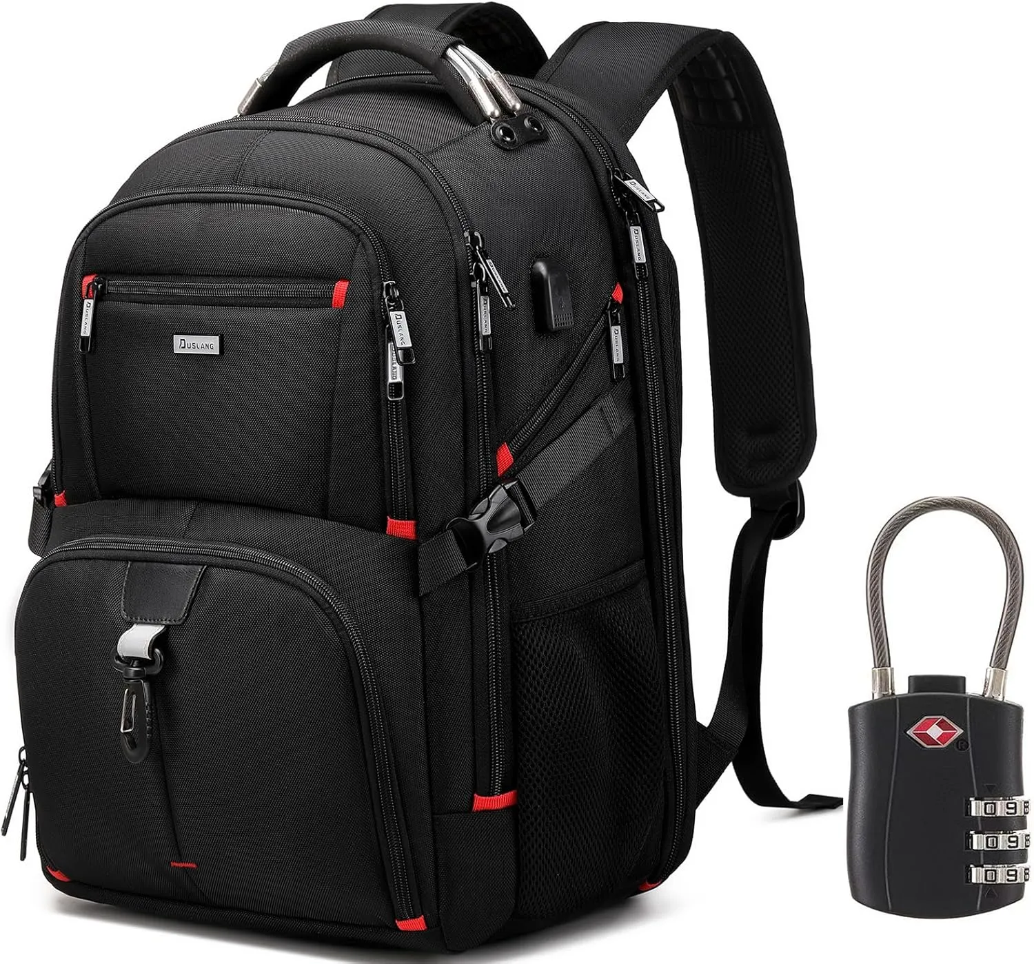 DUSLANG 50L Travel Laptop Backpack with TSA Lock for Men Women, Extra Large Heavy Duty Big Carry on Backpack for Weekend Airline Approved Fits 17 Inch Computer, Black