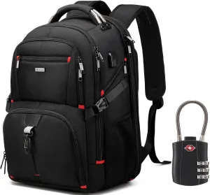 DUSLANG 50L Travel Laptop Backpack with TSA Lock for Men Women, Extra Large Heavy Duty Big Carry on Backpack for Weekend Airline Approved Fits 17 Inch Computer, Black