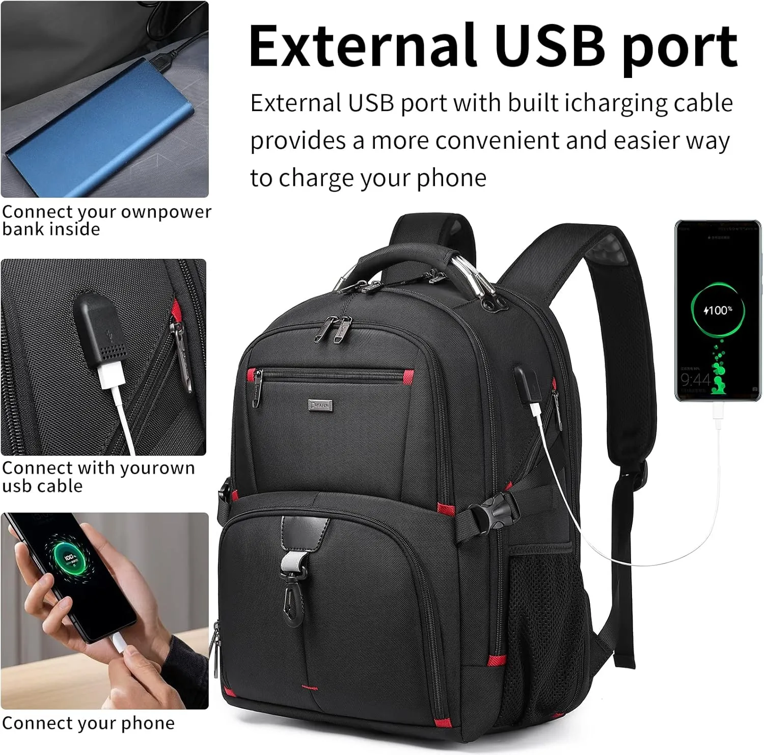 DUSLANG 50L Travel Laptop Backpack with TSA Lock for Men Women, Extra Large Heavy Duty Big Carry on Backpack for Weekend Airline Approved Fits 17 Inch Computer, Black