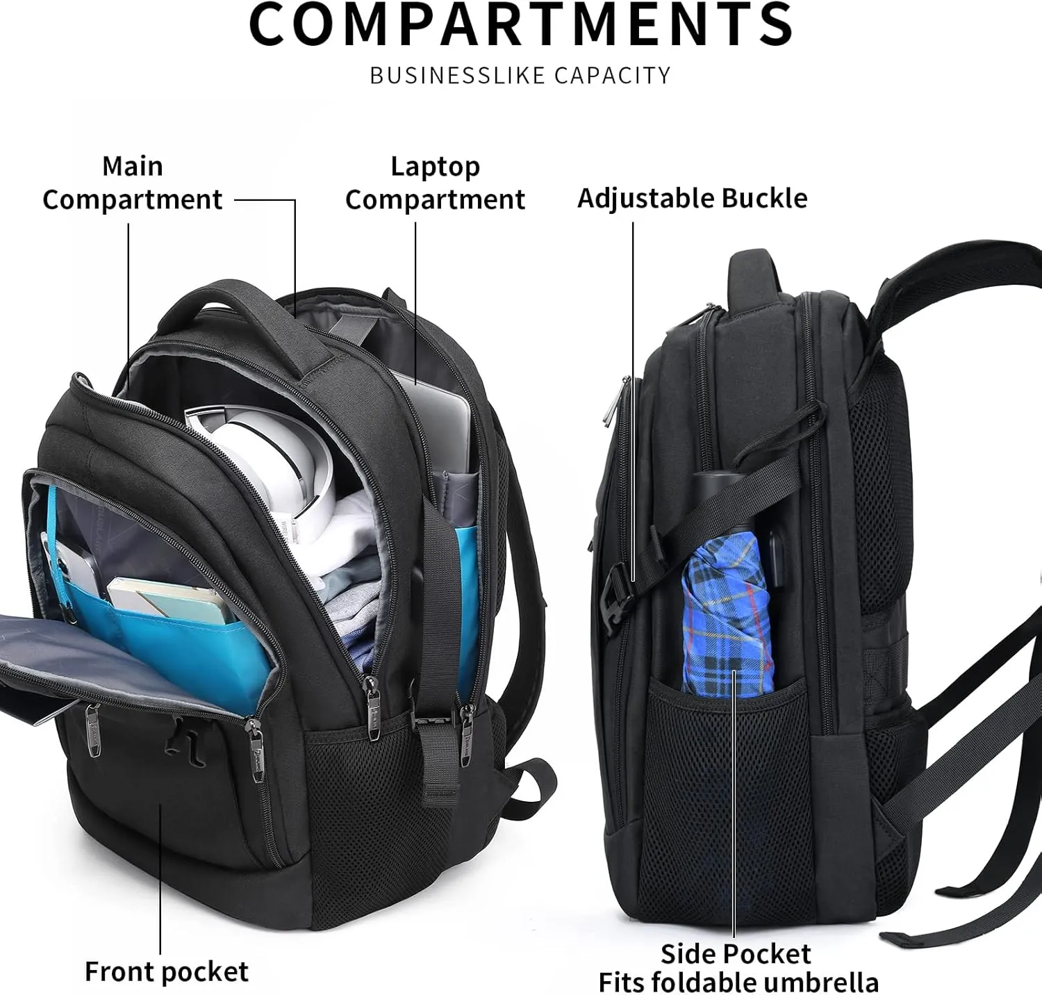 DUSLANG Anti-Theft Laptop Backpack, Black, 15.6-14-13 Inch Laptop Sleeve, USB Charging Port