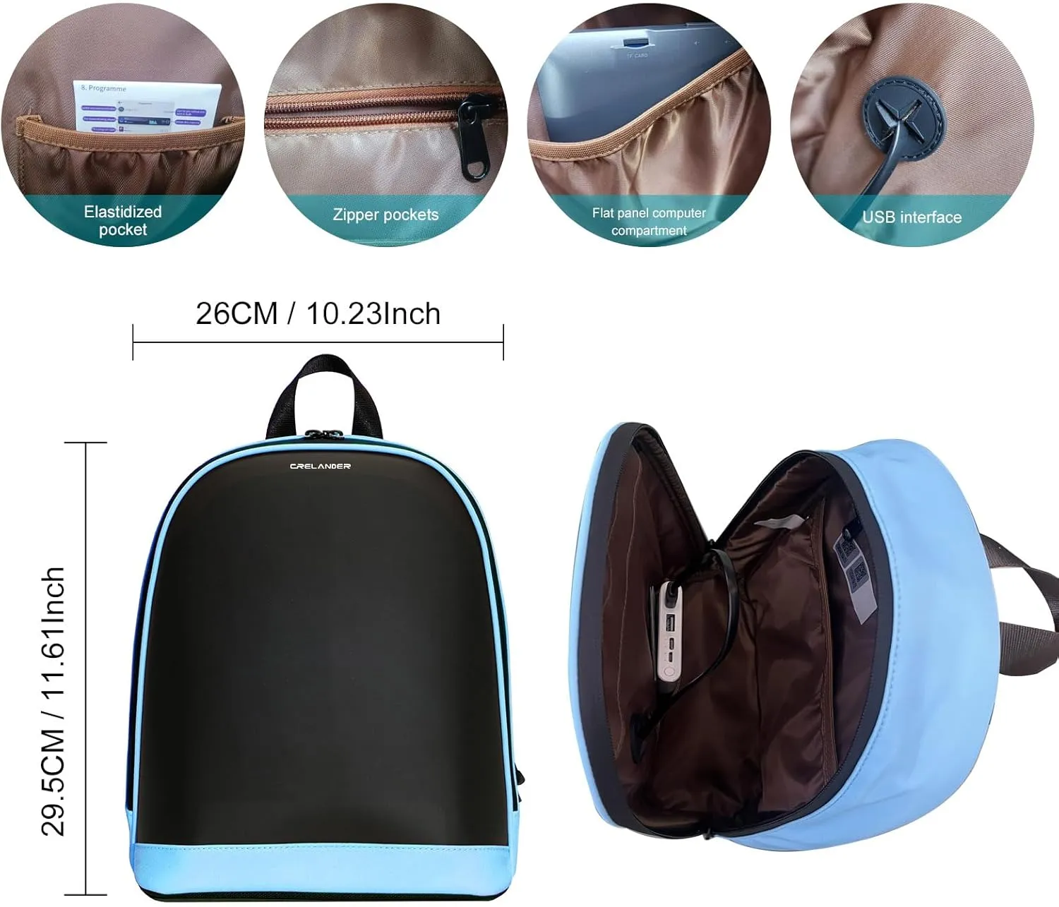 Dynamic Backpack, Smart LED Backpack Mini Fashion Shoulder Bag Programmable Daily Use Cycling Travel Daypack App Control (blue)