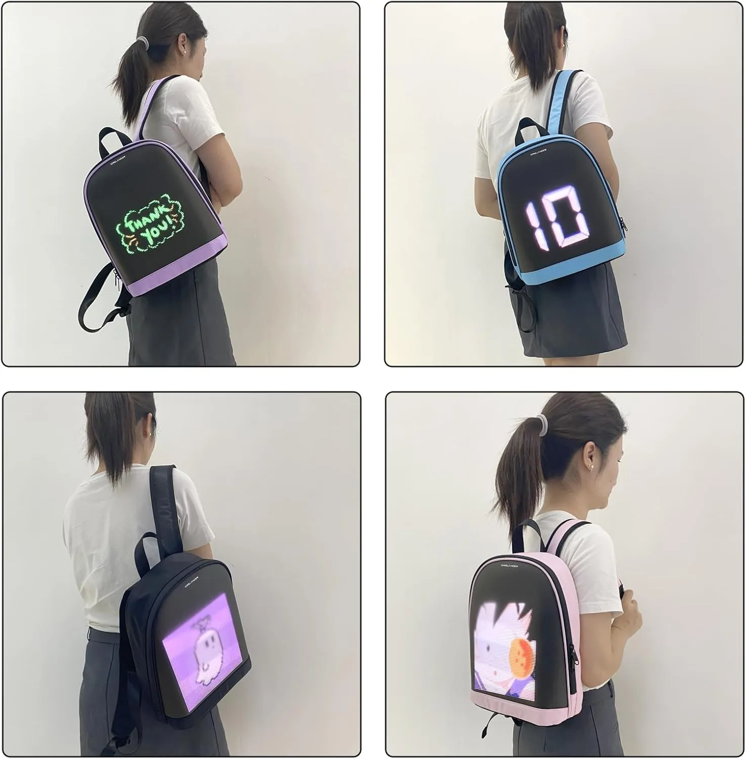 Dynamic Backpack, Smart LED Backpack Mini Fashion Shoulder Bag Programmable Daily Use Cycling Travel Daypack App Control (purple)