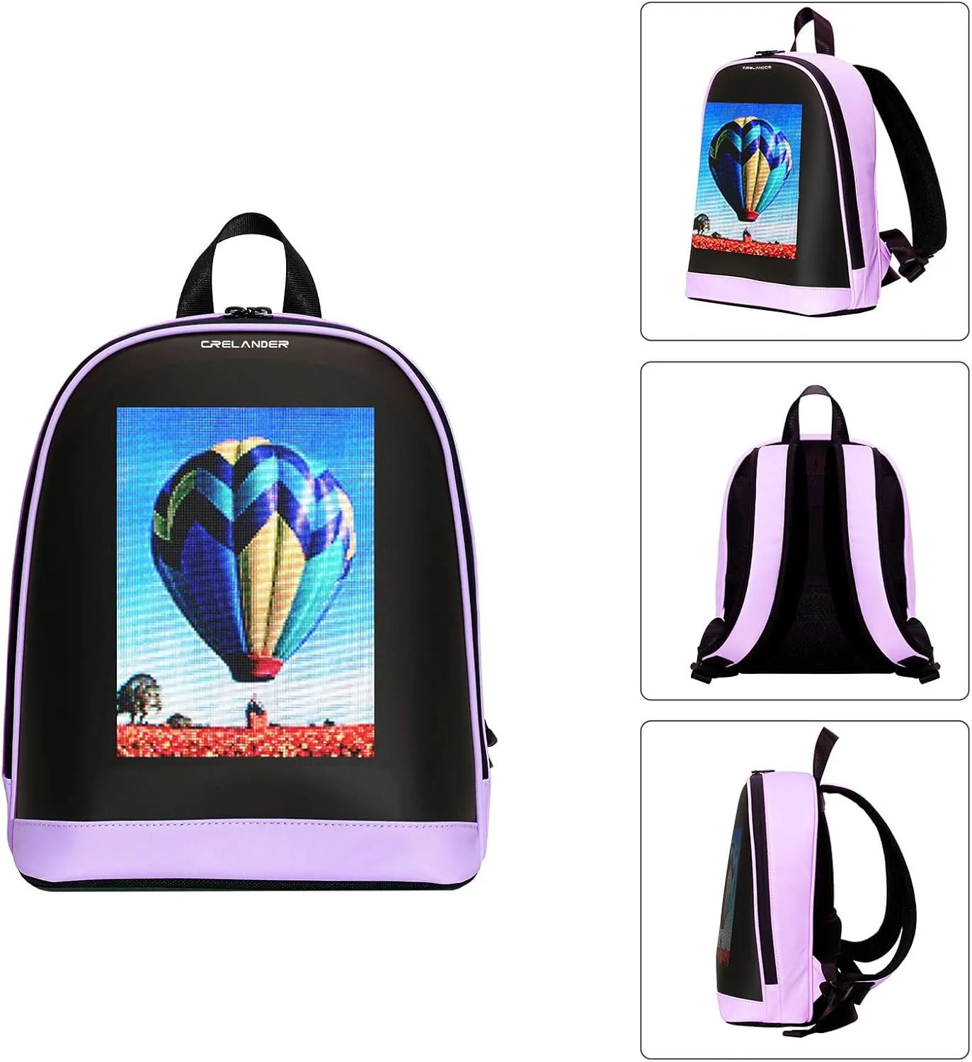 Dynamic Backpack, Smart LED Backpack Mini Fashion Shoulder Bag Programmable Daily Use Cycling Travel Daypack App Control (purple)