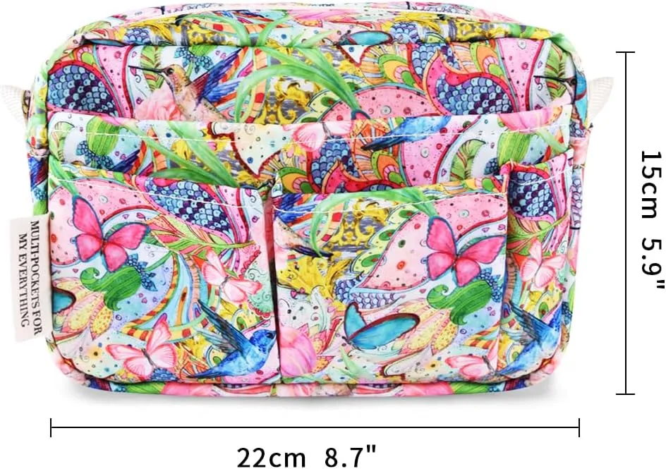E-WEICHEN Multiple Pockets Portfolio Organizer with Zippered, Makeup Bag Travel Essentials for Women, Simple Waterproof Stationery Pencil Pouch Bag for Journal Office Art Supplies.Flowers and Birds