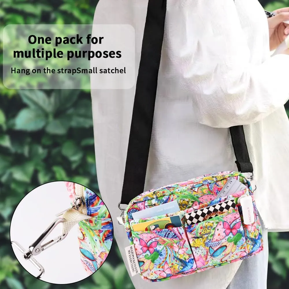 E-WEICHEN Multiple Pockets Portfolio Organizer with Zippered, Makeup Bag Travel Essentials for Women, Simple Waterproof Stationery Pencil Pouch Bag for Journal Office Art Supplies.Flowers and Birds