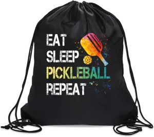 Eat Sleep Pickleball Repeat Drawstring Backpack For Men Women, Waterproof Sport Sackpack For Pickleball Lover Pickleball Fan, Funny Birthday Christmas String Gym Bag Gifts For Dad Mom