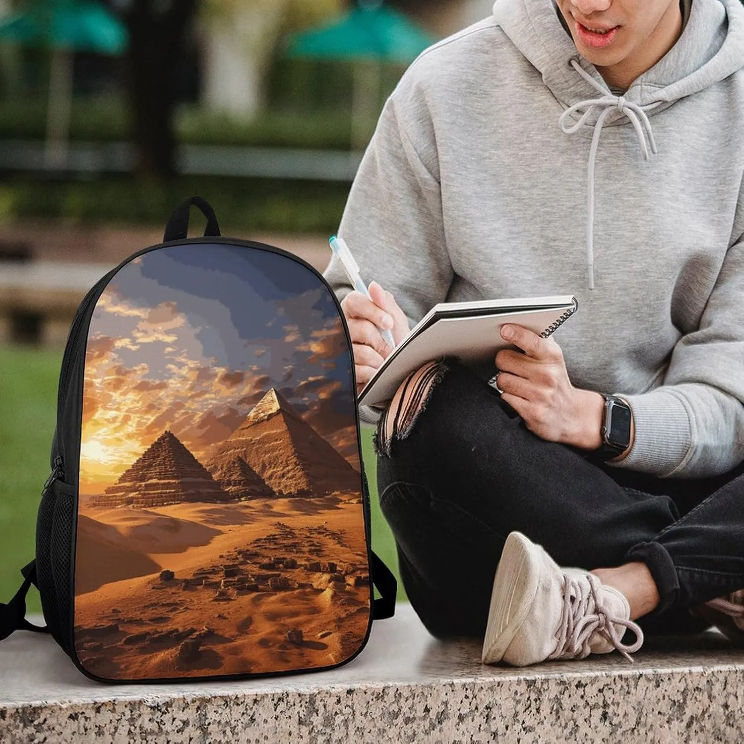 Egyptian Pyramids Backpack, Laptop Backpack for Men, 17 Inch Travel Hiking Daypack, Casual Backpack