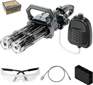 Electric Gatling Water Gun with Cool Light, Rechargeable Battery Module, Large Capacity Backpack, 26-28 Feet Long Range Automatic Water Blaster. (Transparent Black)