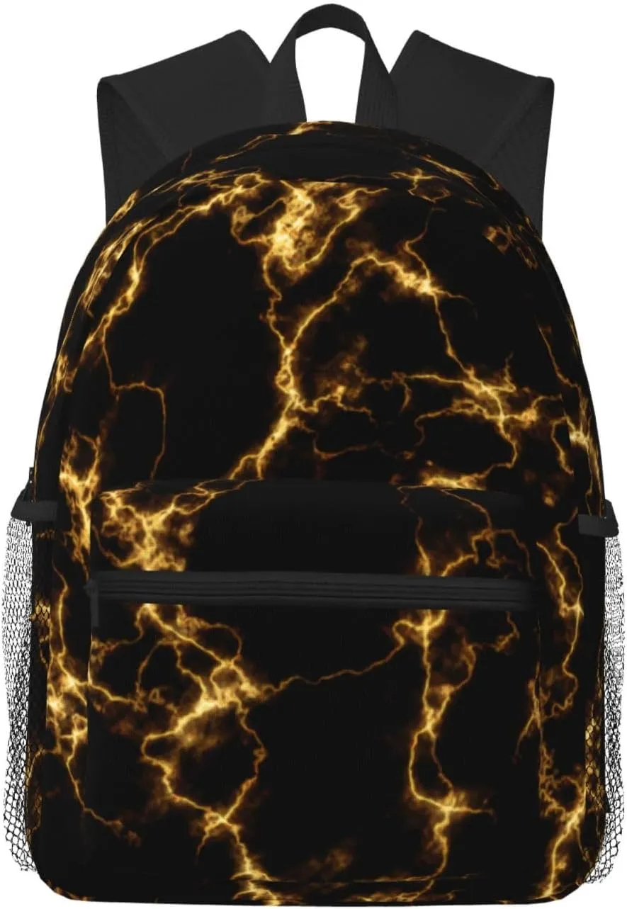 Elegant Marble Style3 - Black Gold Lightweight Packable Backpack Travel Casual Hiking Daypack Foldable Backpack For Men Women