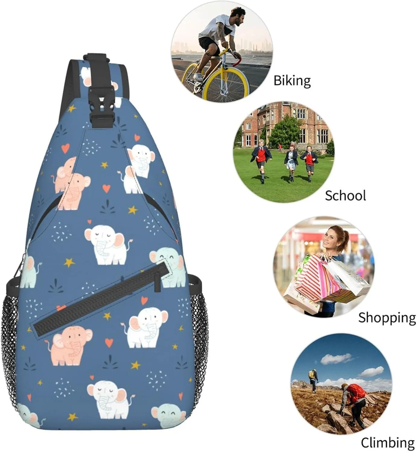 Elephant Shoulder Bag Animal Sling Backpack Daypack Casual Backpack Hiking Bag Cute Backpack Bag