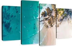 Elephant Stock - Coastal Noosa Byron Wall Art - Horizontal Multi Panel Canvas - 4 Piece Living Room Wall Decor - Photography Beach Multi Piece Wall Art - Teal And Gray Decor - 75" x 48"