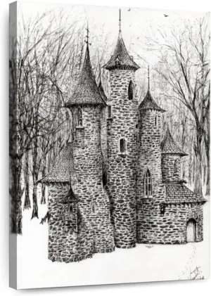 Elephant Stock - Gatehouse Of The Castle In Forest Of Findhorn Wall Art - Vertical Canvas Wall Art - Living Room Wall Decor - Drawing Castles Canvas Art - White And Gray Decor by Vincent Alexander Booth - 16" x 24"