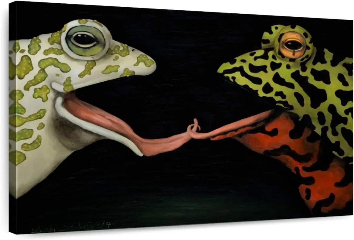 Elephant Stock - Horny Toads I Wall Art - Horizontal Canvas Wall Art - Living Room Wall Decor - Painting Funny Animal Canvas Art - Black And Green Decor by Leah Saulnier - 45" x 30"