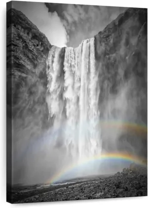 Elephant Stock - Iceland Double Rainbow Wall Art - Vertical Canvas Wall Art - Living Room Wall Decor - Photography Waterfall Canvas Art - Gray And Yellow Decor by Melanie Viola - 8" x 12"