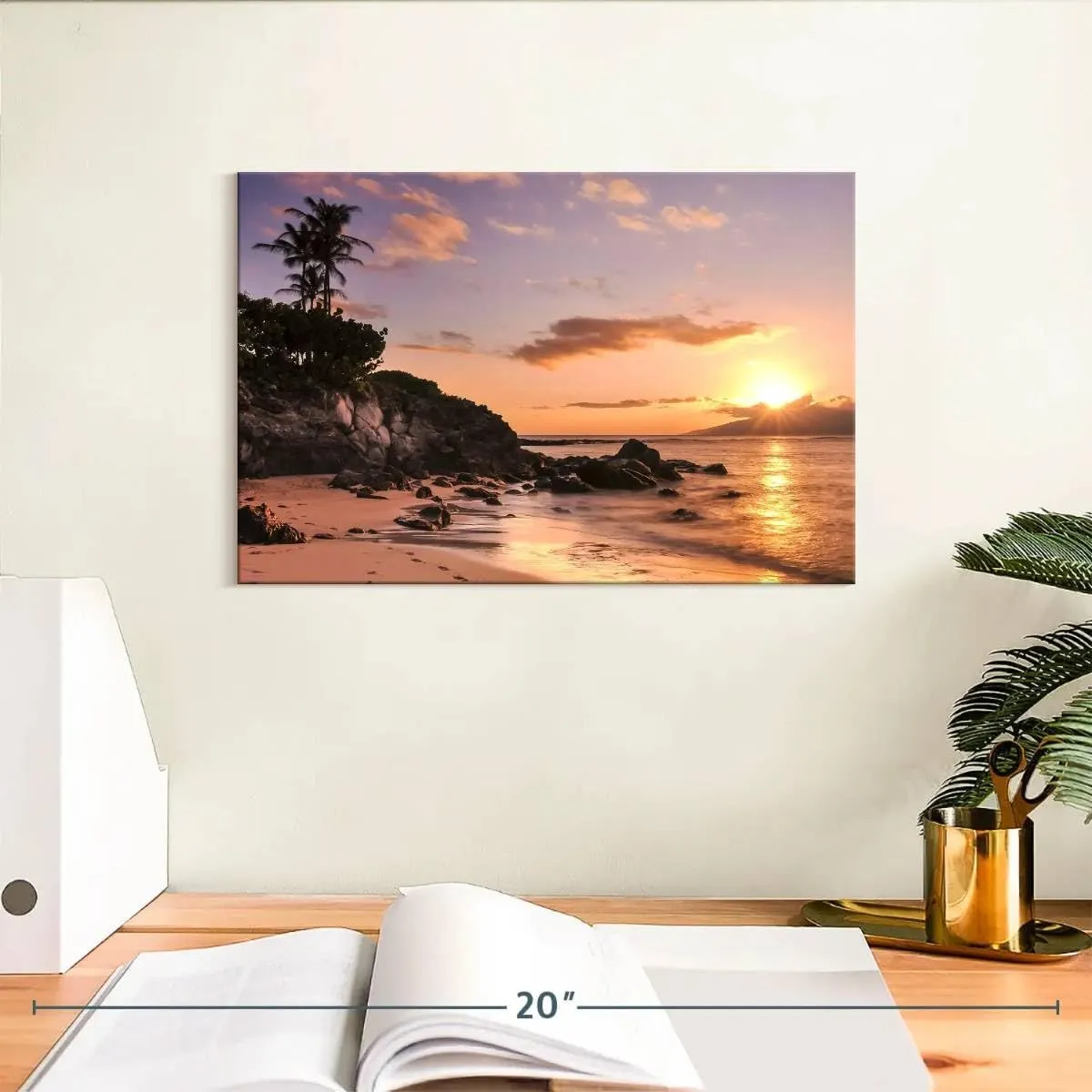 Elephant Stock - Kapalua Beach Sunset Wall Art - Horizontal Canvas Wall Art - Living Room Wall Decor - Photography Beach Canvas Art - Orange And Brown Decor - 12" x 8"