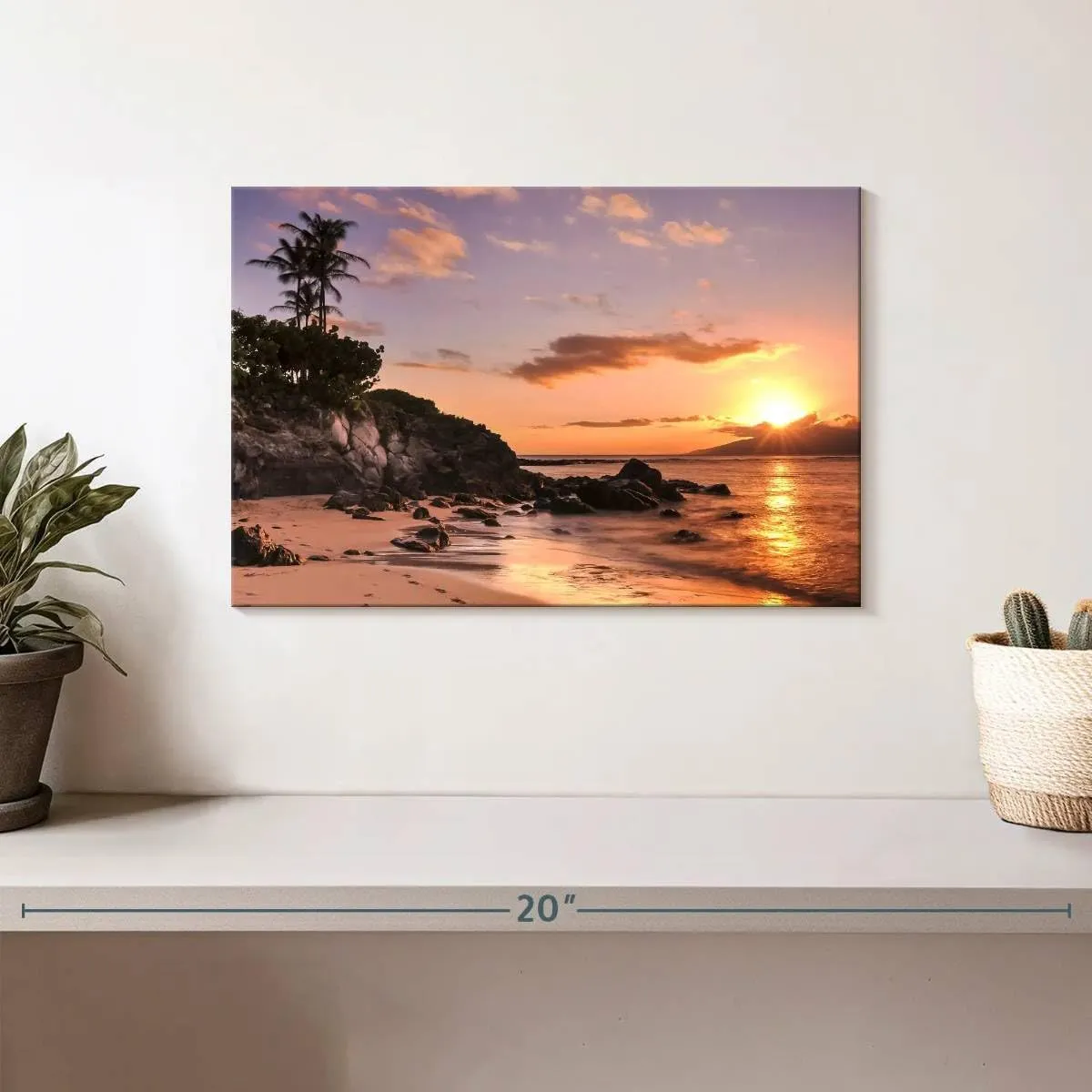Elephant Stock - Kapalua Beach Sunset Wall Art - Horizontal Canvas Wall Art - Living Room Wall Decor - Photography Beach Canvas Art - Orange And Brown Decor - 12" x 8"