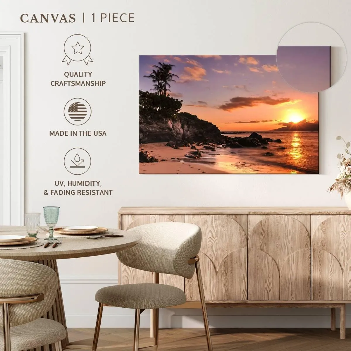 Elephant Stock - Kapalua Beach Sunset Wall Art - Horizontal Canvas Wall Art - Living Room Wall Decor - Photography Beach Canvas Art - Orange And Brown Decor - 12" x 8"