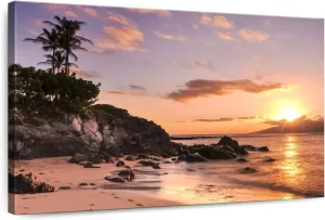 Elephant Stock - Kapalua Beach Sunset Wall Art - Horizontal Canvas Wall Art - Living Room Wall Decor - Photography Beach Canvas Art - Orange And Brown Decor - 12" x 8"