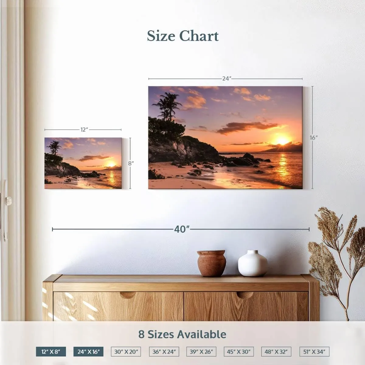 Elephant Stock - Kapalua Beach Sunset Wall Art - Horizontal Canvas Wall Art - Living Room Wall Decor - Photography Beach Canvas Art - Orange And Brown Decor - 12" x 8"