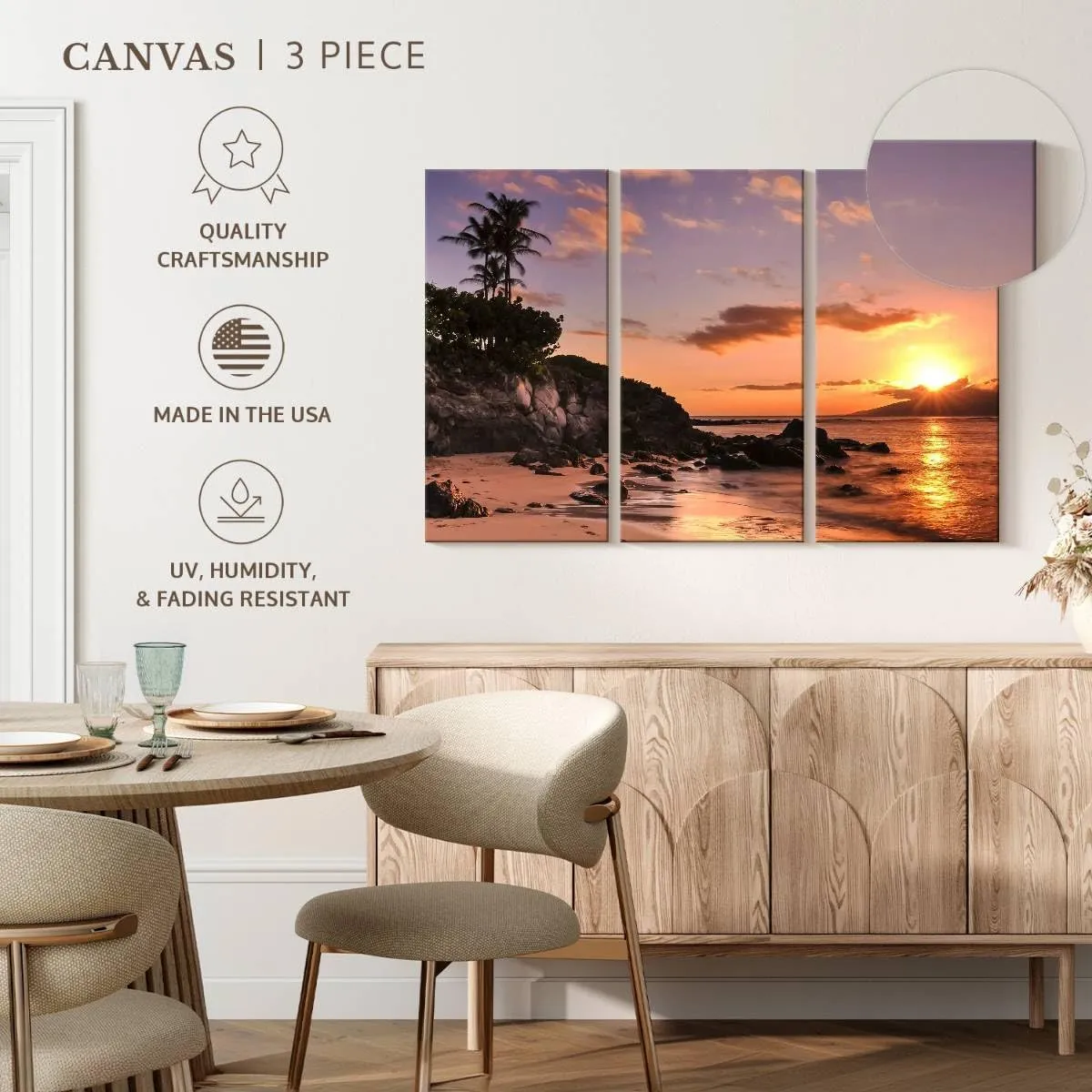 Elephant Stock - Kapalua Beach Sunset Wall Art - Horizontal Multi Panel Canvas - 3 Piece Living Room Wall Decor - Photography Beach Multi Piece Wall Art - Orange And Brown Decor - 23" x 14"