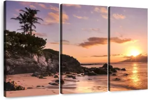 Elephant Stock - Kapalua Beach Sunset Wall Art - Horizontal Multi Panel Canvas - 3 Piece Living Room Wall Decor - Photography Beach Multi Piece Wall Art - Orange And Brown Decor - 23" x 14"
