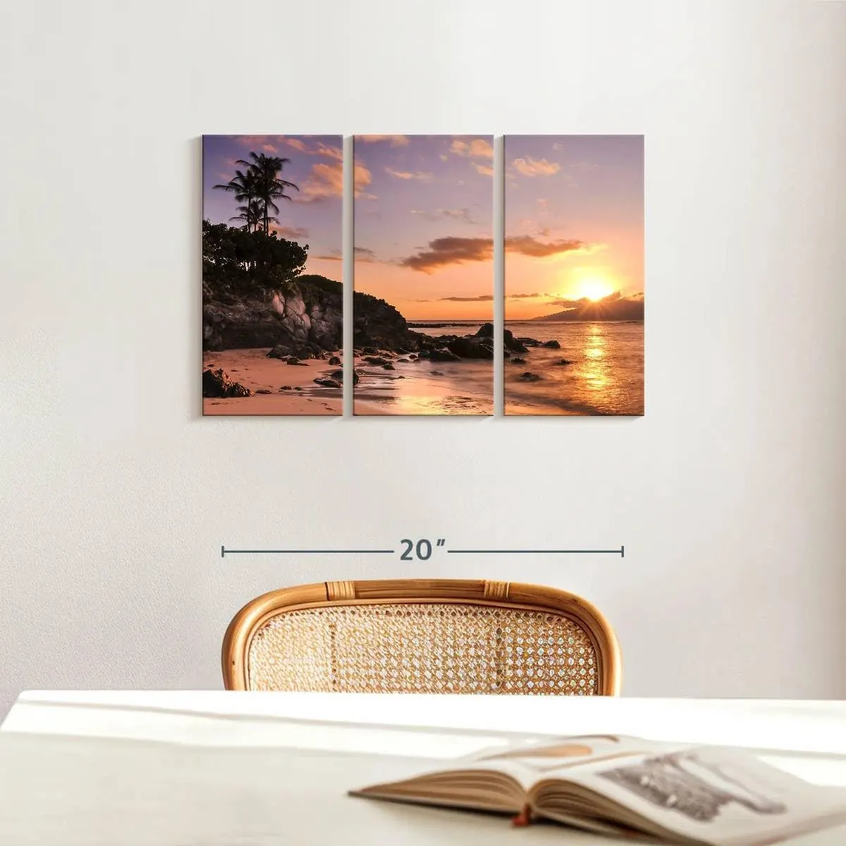 Elephant Stock - Kapalua Beach Sunset Wall Art - Horizontal Multi Panel Canvas - 3 Piece Living Room Wall Decor - Photography Beach Multi Piece Wall Art - Orange And Brown Decor - 23" x 14"