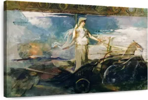 Elephant Stock - Minerva In A Chariot 1894 Wall Art - Horizontal Canvas Wall Art - Living Room Wall Decor - Painting Mythical Figures Canvas Art - Black And Gray Decor by Abbott Handerson Thayer - 24" x 16"