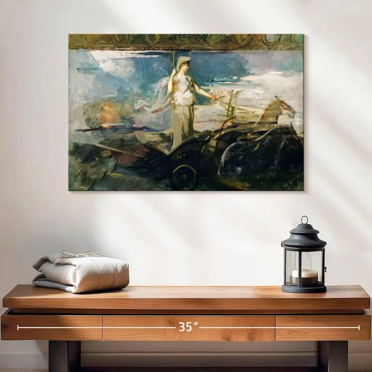 Elephant Stock - Minerva In A Chariot 1894 Wall Art - Horizontal Canvas Wall Art - Living Room Wall Decor - Painting Mythical Figures Canvas Art - Black And Gray Decor by Abbott Handerson Thayer - 24" x 16"