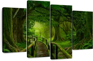 Elephant Stock - Mossy Tropical Jungle Trail Wall Art - Horizontal Multi Panel Canvas - 4 Piece Living Room Wall Decor - Photography Nature Multi Piece Wall Art - Green And Brown Decor - 30" x 18"