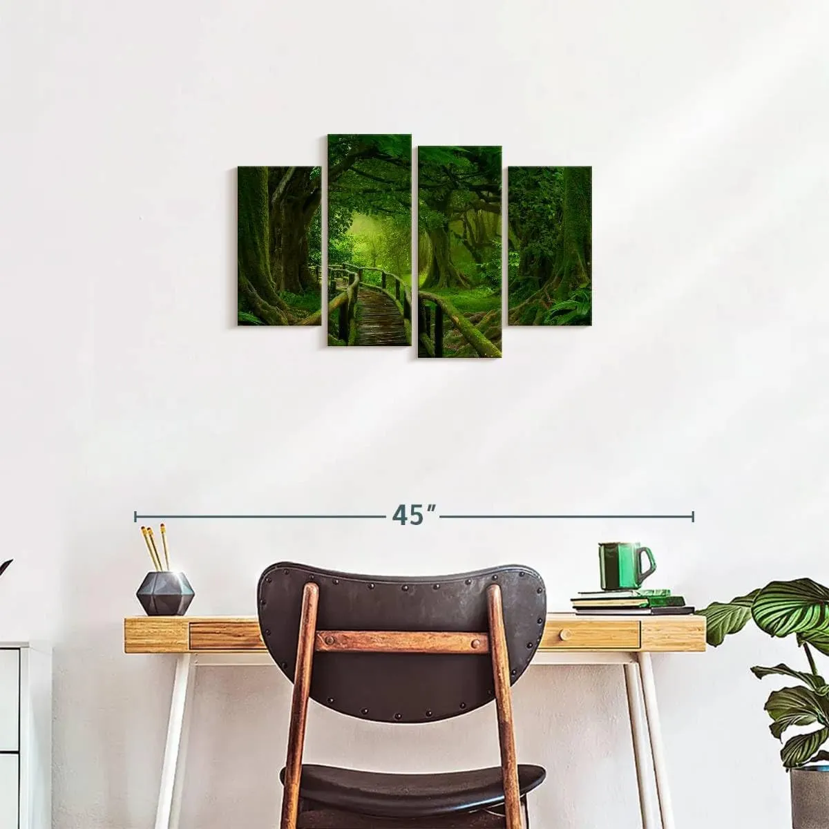 Elephant Stock - Mossy Tropical Jungle Trail Wall Art - Horizontal Multi Panel Canvas - 4 Piece Living Room Wall Decor - Photography Nature Multi Piece Wall Art - Green And Brown Decor - 30" x 18"