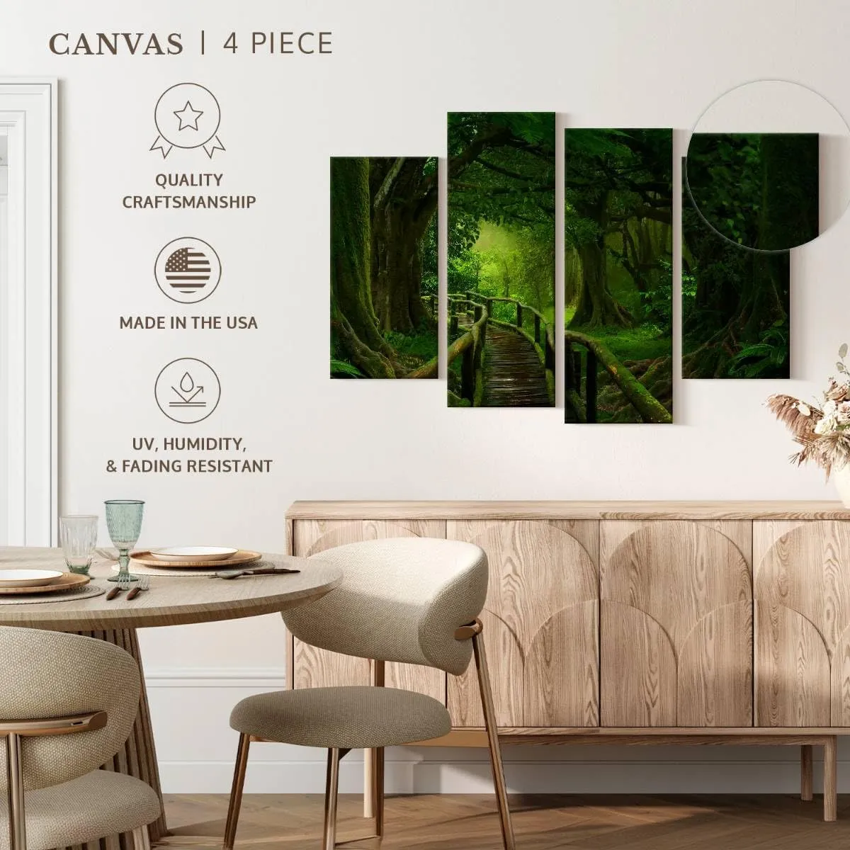 Elephant Stock - Mossy Tropical Jungle Trail Wall Art - Horizontal Multi Panel Canvas - 4 Piece Living Room Wall Decor - Photography Nature Multi Piece Wall Art - Green And Brown Decor - 30" x 18"