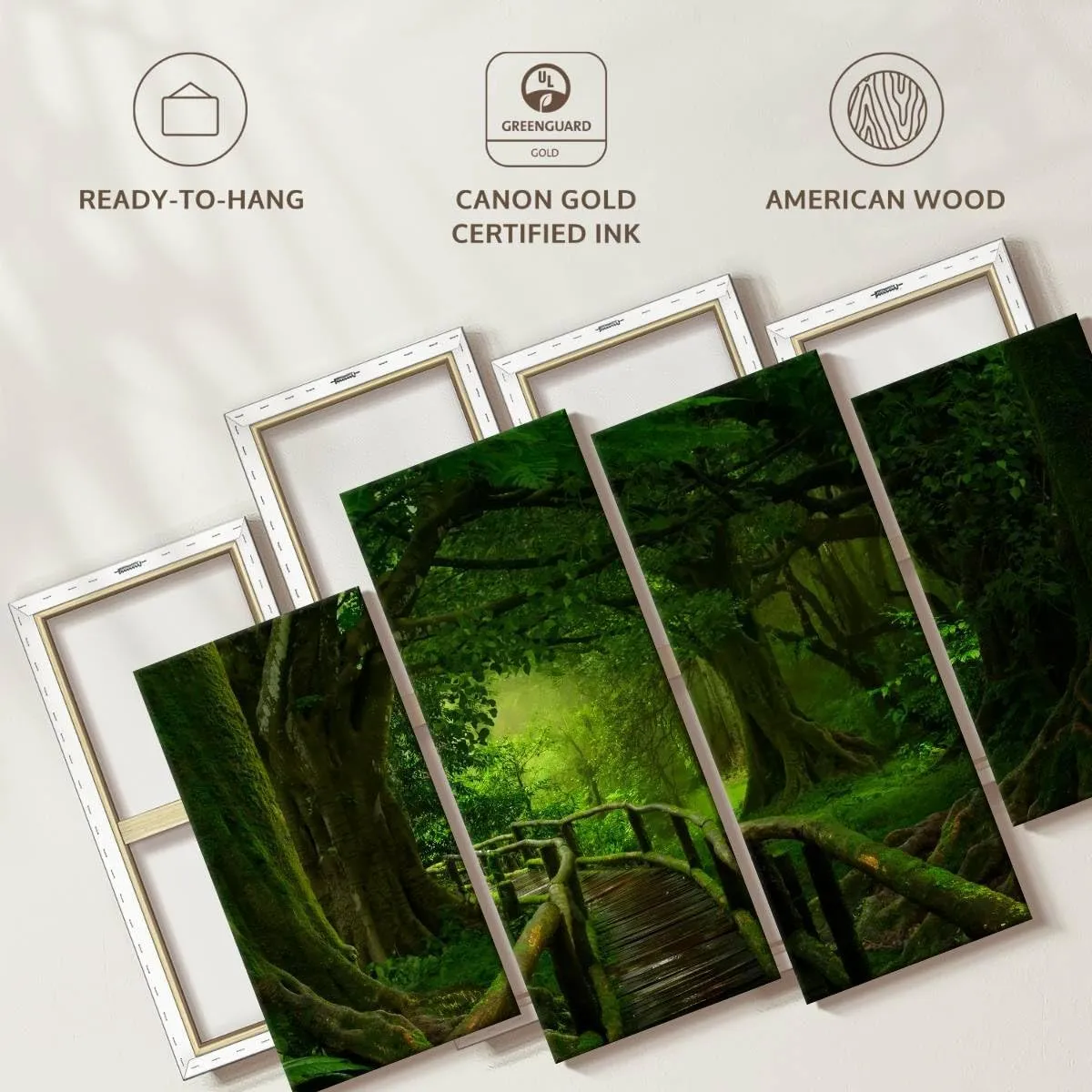 Elephant Stock - Mossy Tropical Jungle Trail Wall Art - Horizontal Multi Panel Canvas - 4 Piece Living Room Wall Decor - Photography Nature Multi Piece Wall Art - Green And Brown Decor - 30" x 18"